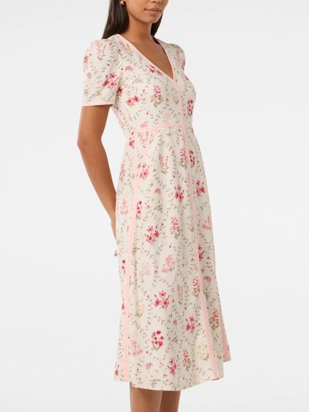 Ever New Cream Floral V-Neck Sleep Top with Pink Trim